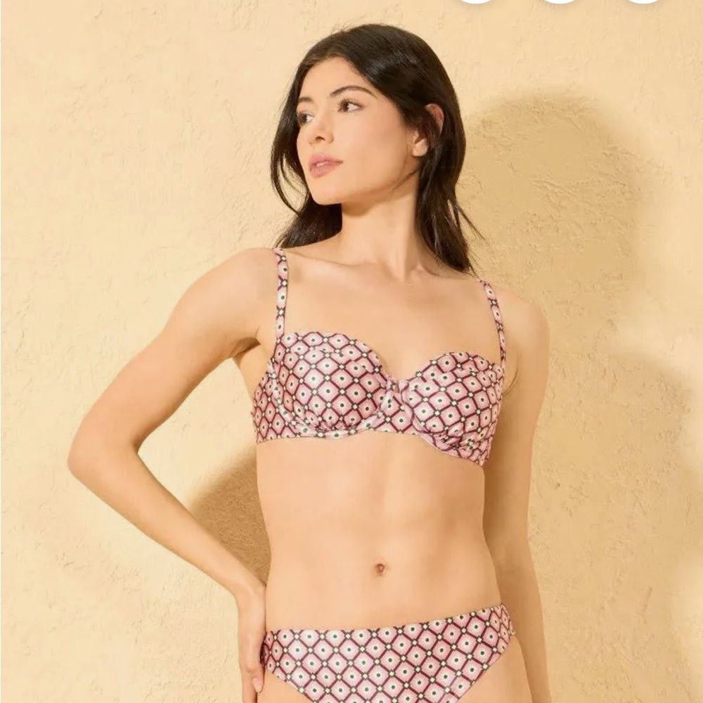 Shade & Shore Pink and Black Patterned Bikini Top and Bottoms